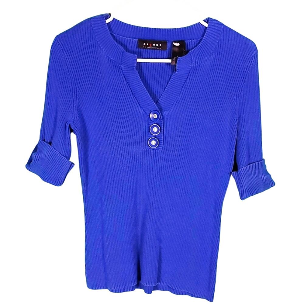 Axcess by Liz Claiborne Royal Blue Cable‑Knit Sweater M – Button Accents